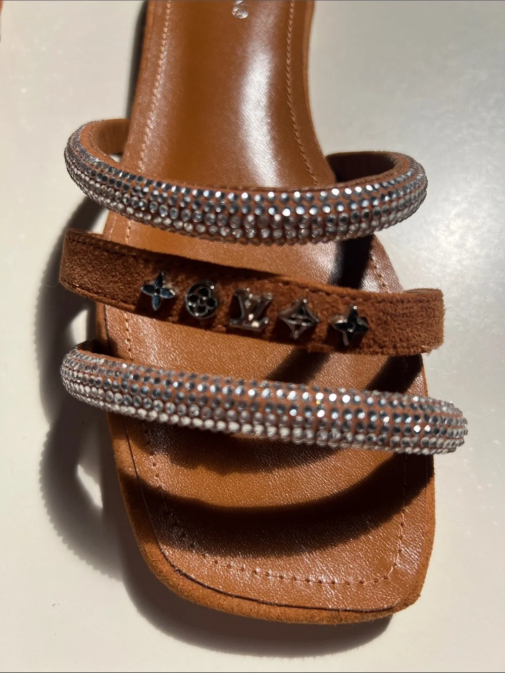 Louis Vuitton Brown Braided Crystal Slide Sandals